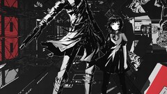 Dress monochrome boots futuristic original characters selective 