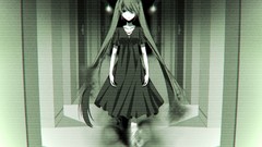 Dress monochrome scary Lamps long hair anime girls doors 