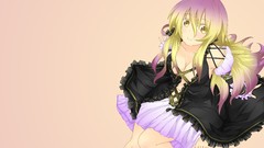 Dress navel sitting blondes smiling barefoot anime girls yellow 