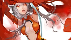 Dress navel white hair red dress long hair anime girls armpits 