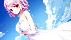 Dress pink hair anime girls skies touhou saigyouji yuyuko video 