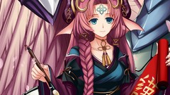 Dress pink hair smiling long hair anime girls blue eyes braids