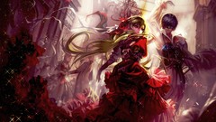 Dress red dress dancing blondes blue hair long hair short hair 