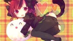 Dress red eyes anime girls hello kitty braids touhou cat ears 