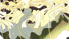 Dress red eyes blondes long hair anime girls