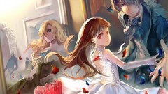 Dress red eyes blondes long hair anime girls green eyes 