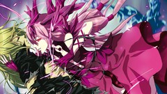 Dress red eyes blondes pink hair long hair anime girls closed 