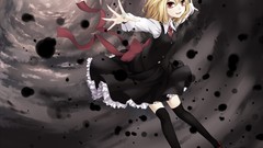 Dress red eyes blondes short hair touhou open mouth rumia hair 