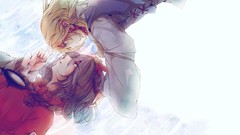 Dress red eyes blondes smiling anime girls blue eyes brunettes 