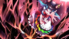 Dress red eyes blue hair long hair anime girls boots touhou 