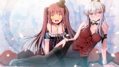 Dress red eyes blush long hair cleavage twintails bunny ears 