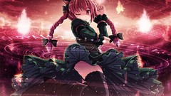 Dress red eyes bows braids wink touhou nekomimi animal ears 