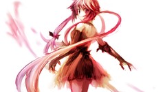 Dress red eyes gloves bows elbows pink hair long hair anime 