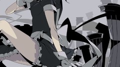 Dress red eyes gloves sitting anime girls maids braids black 