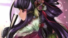Dress red eyes kimono anime girls black hair hair ornaments 