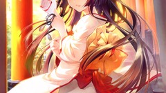 Dress red eyes kimono bows outdoors masks sunlight long hair 