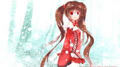 Dress red eyes long hair anime girls brunettes twintails hair 