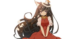 Dress red eyes long hair anime girls touhou black hair animal 