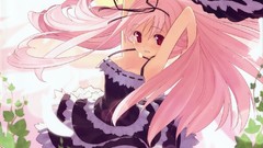 Dress red eyes pink hair galge himemiya ruri arms raised visual 