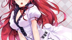 Dress red eyes Ribbons bows long hair anime girls white dress 
