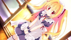 Dress red eyes Ribbons stockings blush long hair anime girls 