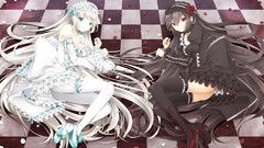 Dress red eyes stockings blondes long hair anime girls blue 