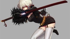 Dress red eyes Swords thigh highs