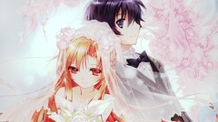 Dress red eyes wedding gloves long hair anime girls brown eyes 