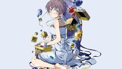 Dress Ribbons anime girls blue eyes brunettes hair ornaments 