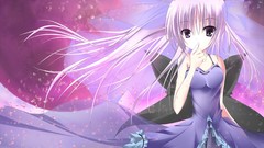 Dress Ribbons anime girls gray hair purple eyes