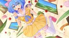 Dress Ribbons blush blue hair anime girls blue eyes short hair 
