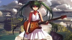 Dress Ribbons instruments guitars long hair blue eyes white 