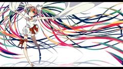 Dress Ribbons reflections multicolor smiling long hair barefoot 