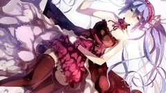 Dress Ribbons stockings blue hair long hair blue eyes hatsune 