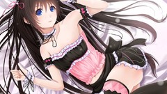 Dress Ribbons stockings long hair anime girls blue eyes bare 