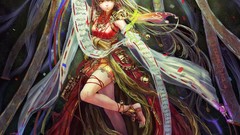 Dress Ribbons stripes long hair anime girls hakurei reimu 