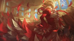 Dress saber Ribbons red dress blondes indoors short hair fate 