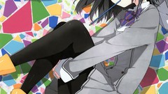 Dress sitting anime girls short hair pantyhose seifuku black 