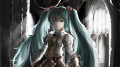 Dress smiling long hair anime girls indoors hatsune miku bangs 