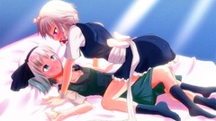 Dress socks beds white hair bows sweat blush anime girls green 