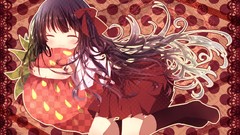 Dress strawberries pillows blush long hair anime girls closed 