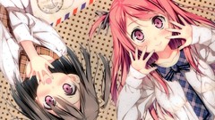 Dress tie blush pink hair long hair pink eyes anime girls short 