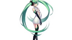 Dress tie gloves long hair green eyes white dress hatsune miku 