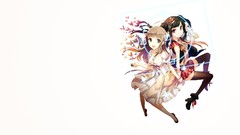 Dress tie hats skirts long hair anime girls brown eyes 