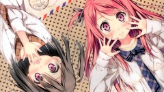 Dress tie Ribbons blush pink hair smiling long hair pink eyes 