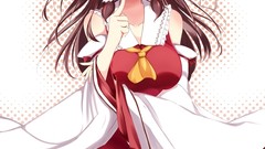 Dress tie white background red eyes blush smiling long hair 