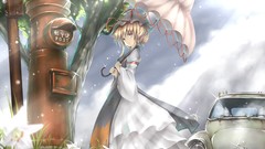 Dress Umbrellas hats blondes anime girls touhou yakumo yukari 
