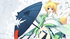 Dress Umbrellas Ribbons tongue bows blondes anime girls blue 