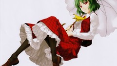 Dress Umbrellas white background red eyes red dress short hair 