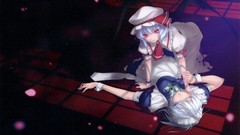 Dress Vampires white hair red eyes floor bows blue hair blue 